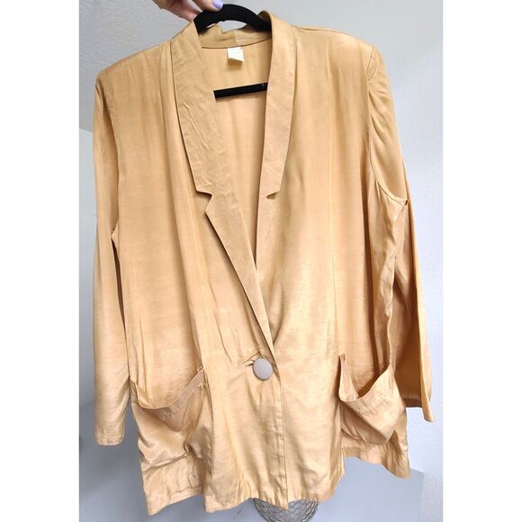 Vintage Pale Gold Blazer Jacket MEDIUM Eclectic Statement Minimalist Retro Party - Picture 6 of 6